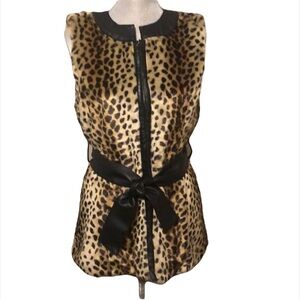 AMX Faux Fur Animal Print Vest Faux Leather Belt Size Petite Medium